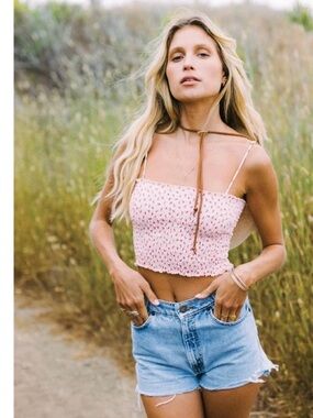 NWOT RESA Iris Top in Majorelle - Pink Smocked Floral Crop Top